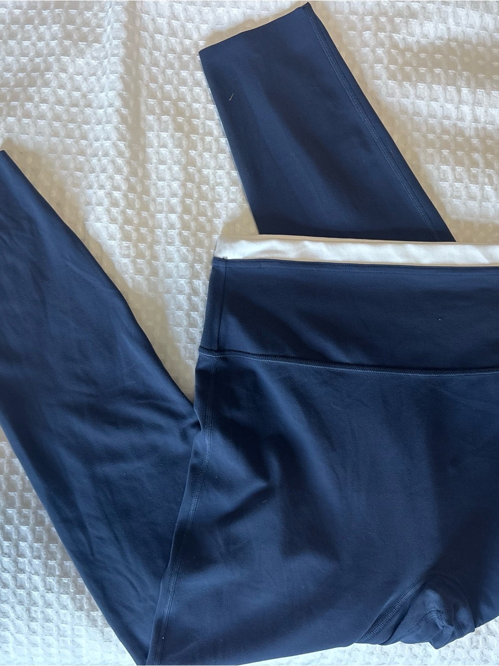 High-Rise Navy Leggings with White Waistband